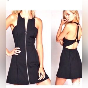 Free People High Neck Zip Front Halter Dress Black Open Back